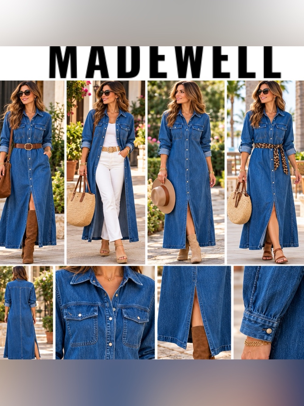 Madewell Denim Maxi Shirt Dress Snap Front Long Jean Dress Blue L